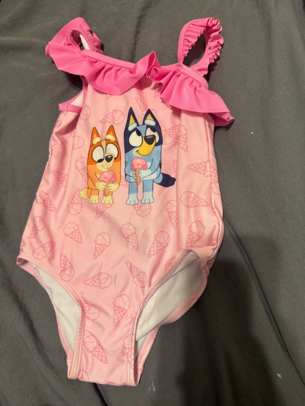 Pink Kids One-Piece Swimwear with Cartoon Puppies